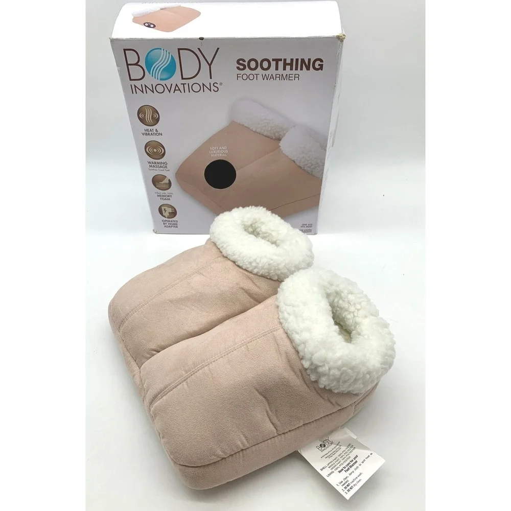 Body Innovations Soothing Foot Warmer One Size Tan Heat Vibration Memory Foam